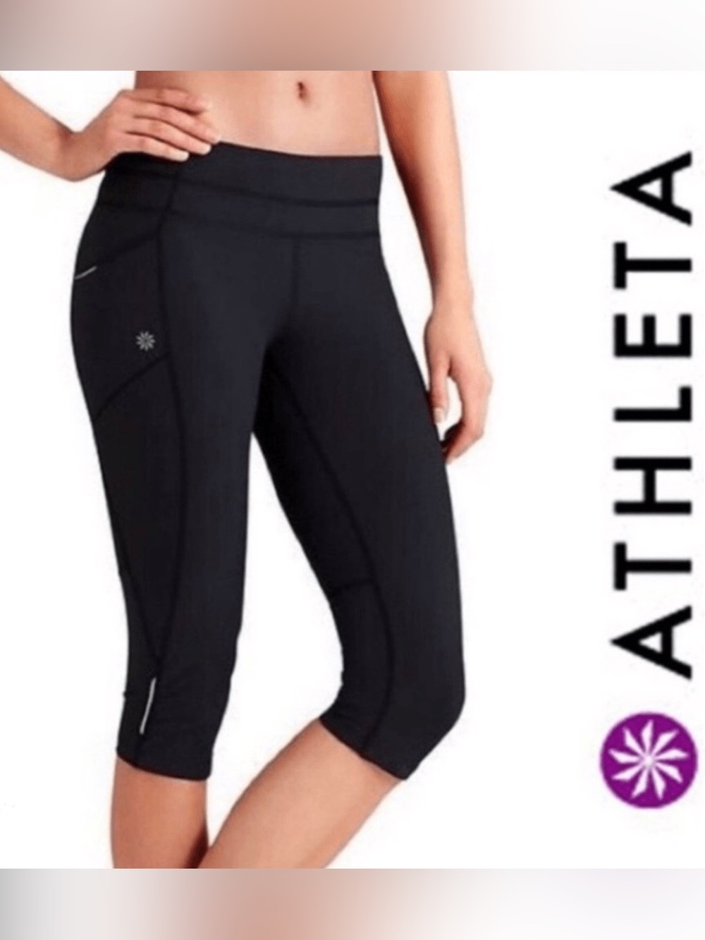 Athleta Dobby Be Free Knicker - Black Capri Performance Leggings